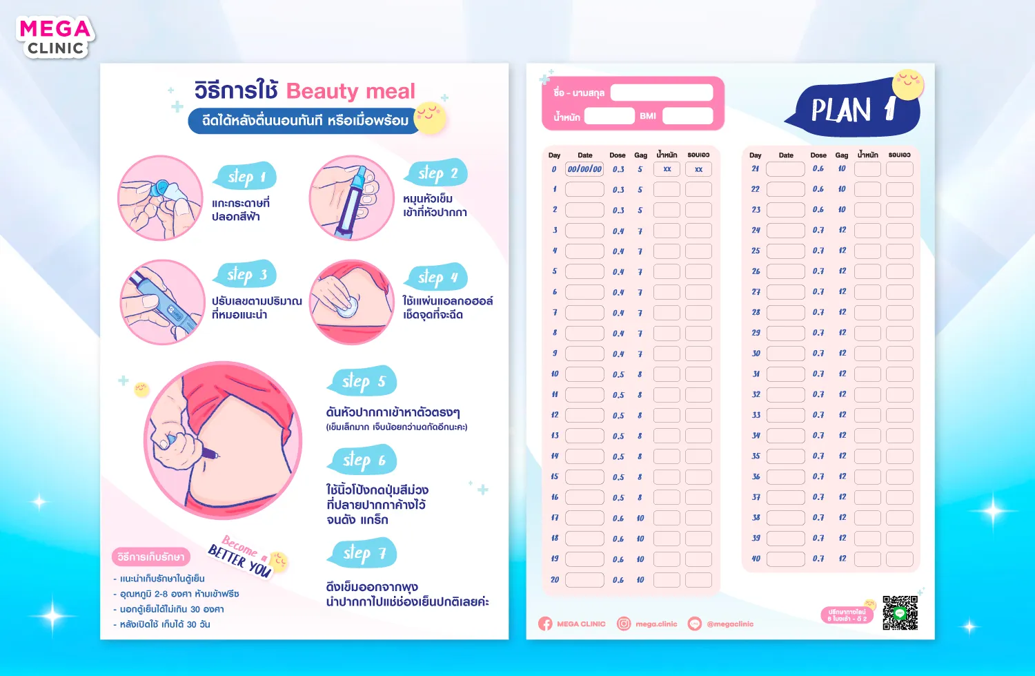 BeautyMeal ปากกาลดน้ำ ตารางฉีด